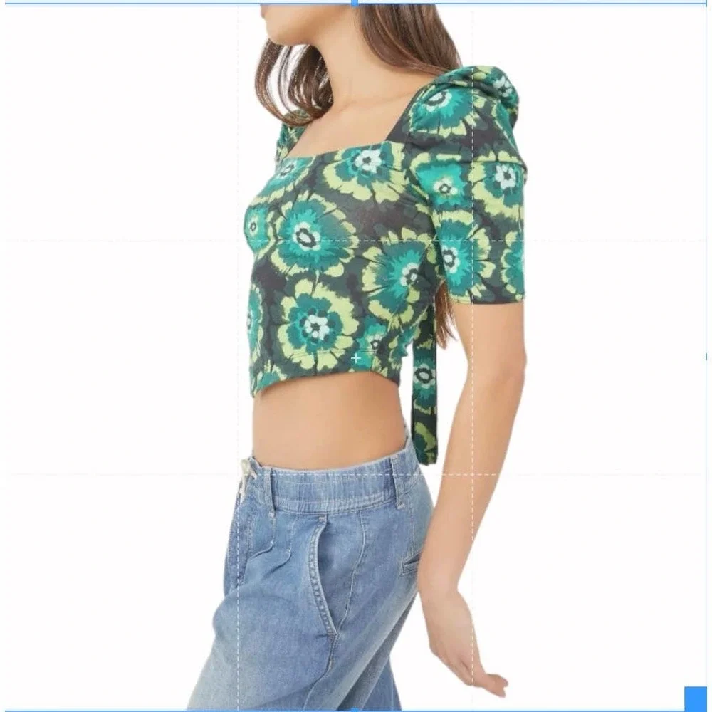 NWT Free People‎ Give Me More Crop Top in Black Combo (Green)